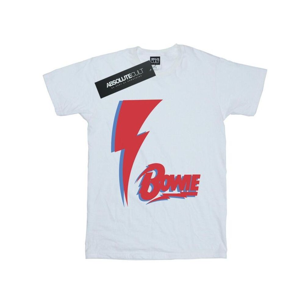 David Bowie Womens/Ladies Red Bolt Cotton Boyfriend T-Shirt / White
